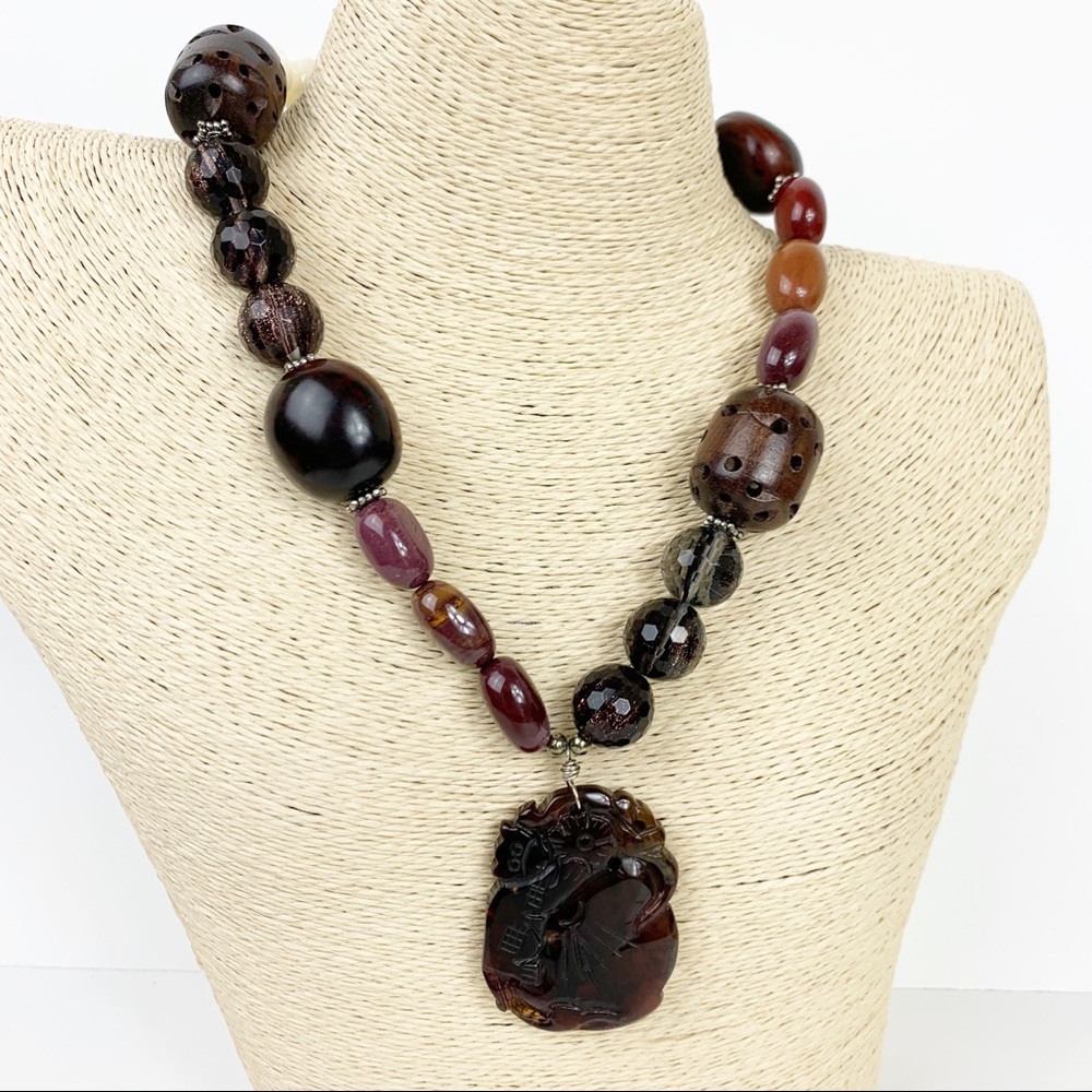 Mookaite Crystal Nut Wood Agate Pendant